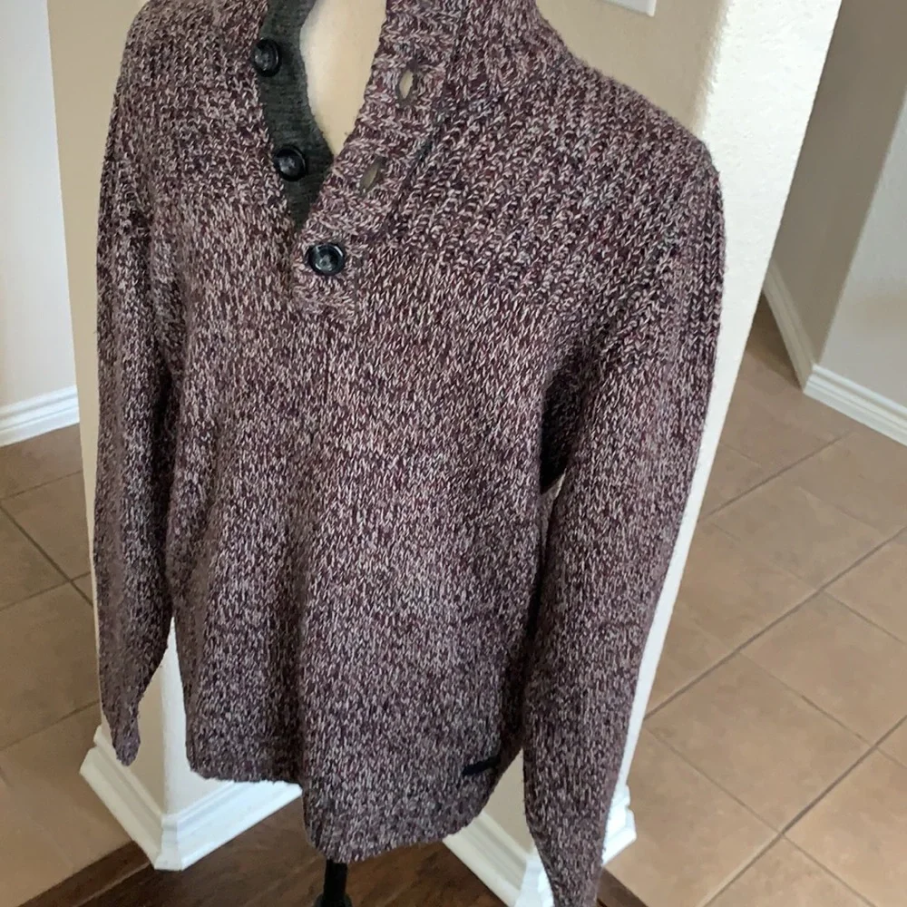 Tom Tailor deep purple plum marled pullover button up sweater